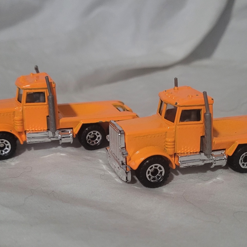 2 Matchbox Peterbilt Cement Mixer Semi Truck Trucks 1981 Orange